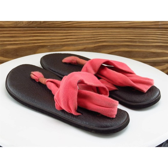 Sanuk Size 7 Sandal Thong Pink Fabric Women M - Picture 8 of 10